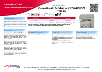 Fiche produit Plasma Humain Déficient en VWF Natif (VWD Type 2A)