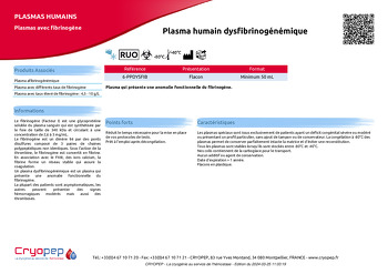 Fiche produit Plasma humain dysfibrinogénémique