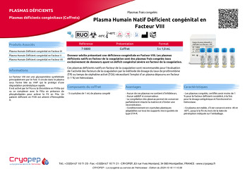 Fiche produit Plasma Humain Natif Déficient congénital en Facteur VIII