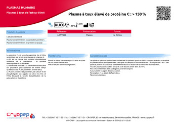 Fiche produit Plasma à taux élevé de protéine C : > 150 %