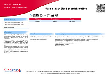 Fiche produit Plasma à taux élevé en antithrombine 