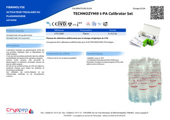 Fiche produit TECHNOZYM® t-PA Calibrator Set