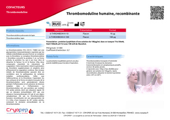 Fiche produit Thrombomoduline humaine, recombinante