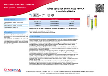 Fiche produit Tubes spéciaux de collecte PPACK Aprotinine/EDTA