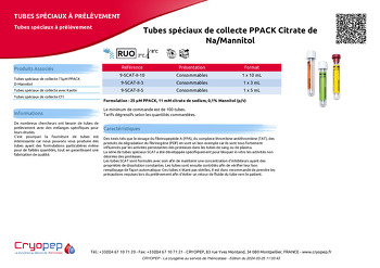 Fiche produit Tubes spéciaux de collecte PPACK Citrate de Na/Mannitol